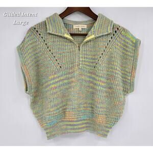 Gilded Intent Y2K Revival Pastel Knit Half-Zip Sweater Vest (L)